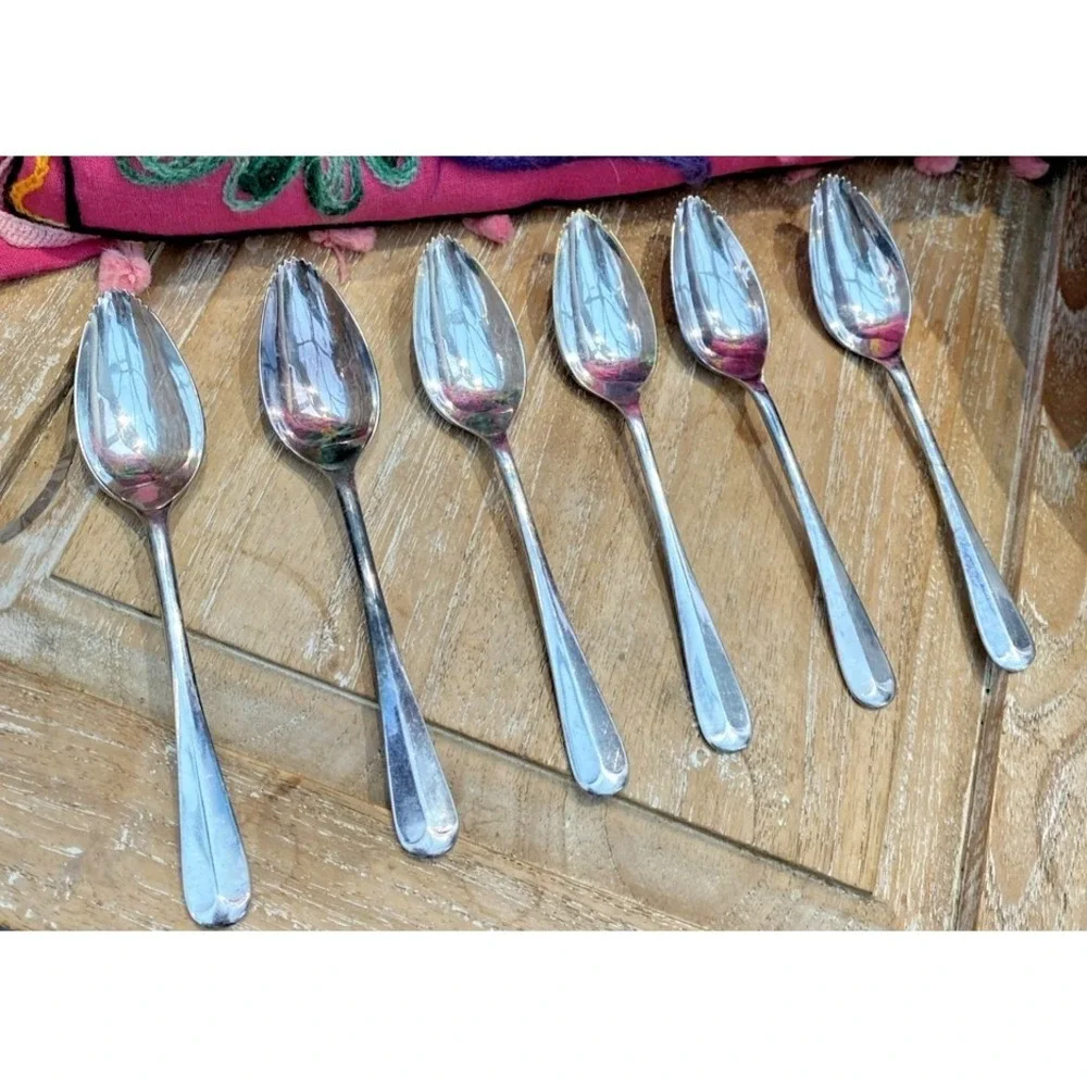 Lot of‎ Leonard Of Sheffield 6 Silver Plated Grapefruit  and 1 Sugar Spoons